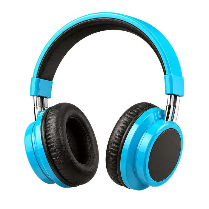 Cyan over-ear headphones with a BandMaster earcup badge.