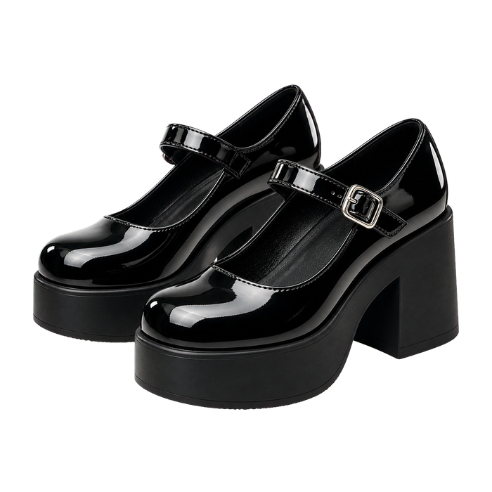 Black platform mary-jane stage shoes.